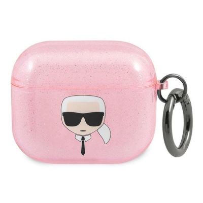 Etui Karl Lagerfeld Glitter Karl's Head na AirPods 3 - różowe