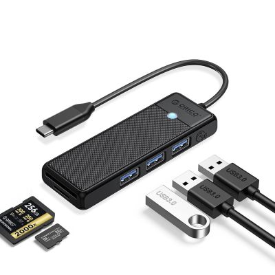 7. Hub USB Orico PAPW3AT-U3 4-portowy 3x USB-A 3.0 z czytnikiem kart microSD/SD 1,8 m - czarny