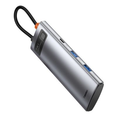 4. Baseus Metal Gleam Series multifunkcjonalny HUB USB 7w1 Typ C HDMI czytnik kart TF PD szary (WKWG020113)