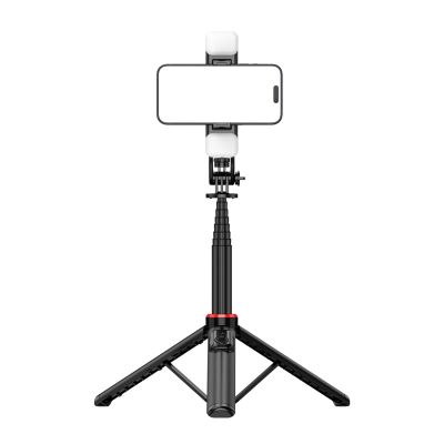 13. Selfie stick WC12YDS teleskopowy tripod 1.3m ze stopu aluminium z podwójną lampą i uchwytem na telefon - czarny