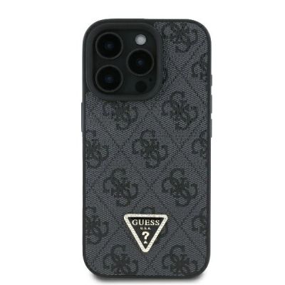 3. Etui Guess Leather 4G Triangle Strass MagSafe na iPhone 16 Pro Max - czarne