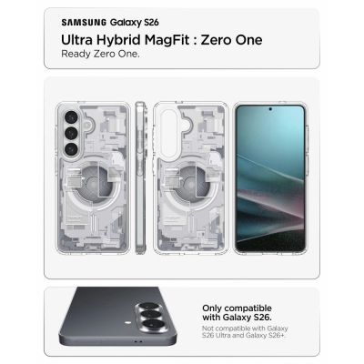 6. Etui Spigen Ultra Hybrid Mag MagSafe na Samsung Galaxy S26 Zero One - przezroczysto-białe