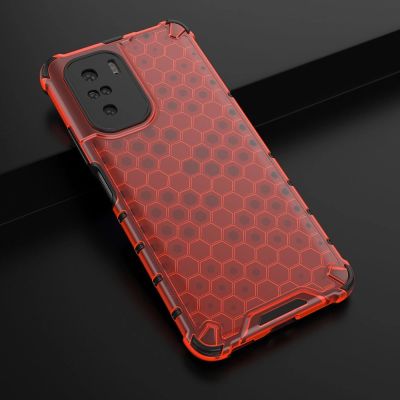 4. Honeycomb etui pancerny pokrowiec z żelową ramką Xiaomi Redmi K40 Pro+ / K40 Pro / K40 / Poco F3 czerwony