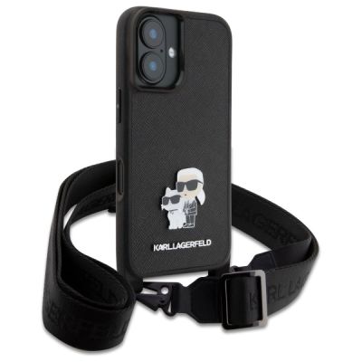 3. Etui Karl Lagerfeld Saffiano Karl&Choupette Metal Pin CBDY Strap na iPhone 16 - czarne