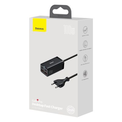 20. Baseus GaN3 Pro szybka uniwersalna ładowarka sieciowa GaN 2 x USB Typ C / 2x USB 100W PD3.0, QC4.0+, AFC czarny (CCGP000101)
