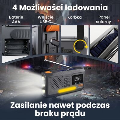 5. Extralink RADIO AWARYJNE BLUETOOTH SOLARNE Z KORBKA DYNAMO POWERBANK 4000MAH Z LATARKA SOS BT-4000 Przenośny Analogowe i cyfrowe Czarny, Pomarańczowy