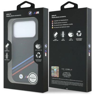 8. Etui BMW M Quadrille Kevlar Print Tricolor Lines & Metal Logo MagSafe na iPhone 18 Pro Max / 17 Pro Max - czarne