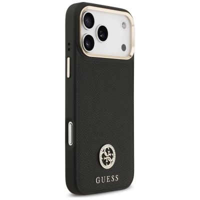 4. Etui Guess Grained Strass Logo MagSafe na iPhone 17 Pro Max - czarne