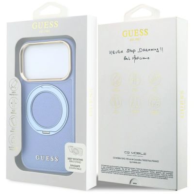 8. Etui Guess Ring Stand 360 Grained Classic Logo MagSafe na iPhone 18 Pro Max / 17 Pro Max - jasnoniebieskie