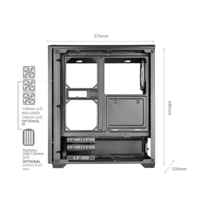 10. TACENS MARS MC-QUANTUM 3xFDB120+1xARGB120 USB-C ATX-obudowa/cases