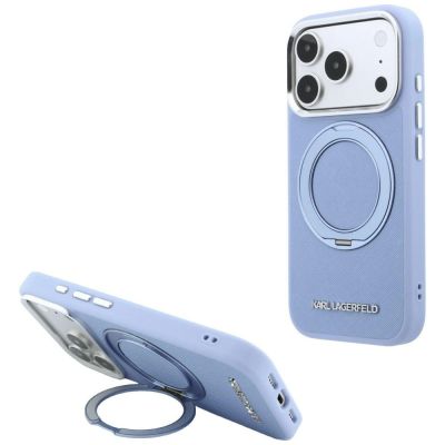 Etui Karl Lagerfeld Ring Stand 360 Saffiano Classic Logo MagSafe na iPhone 18 Pro Max / 17 Pro Max - jasnoniebieskie