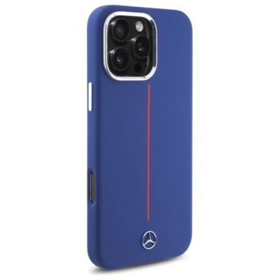 4. Etui Mercedes Silicone Red Stripe MagSafe na iPhone 16 Pro Max - granatowe