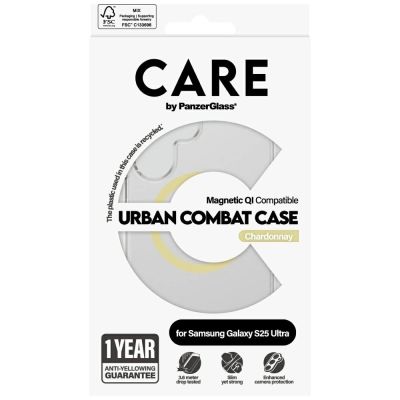 4. Etui CARE by PanzerGlass Flagship Urban Combat Chardonnay QI do Samsung Galaxy S25 Ultra - przezroczysty