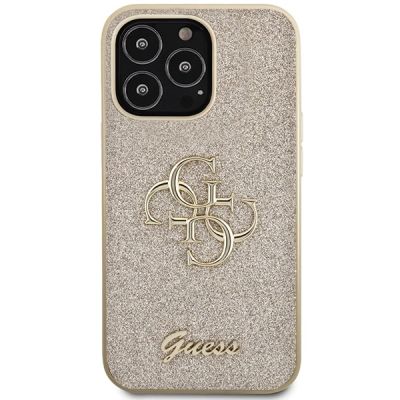 3. Etui Guess Glitter Script Big 4G na iPhone 13 Pro / iPhone 13 - złote