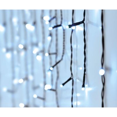 31. LAMPKI CHOINKOWE KURTYNA ŚWIETLNA ZEW 360 LED STEROWNIK TIMER ZIMNY BIAŁY KABEL TRANSPARENTNY