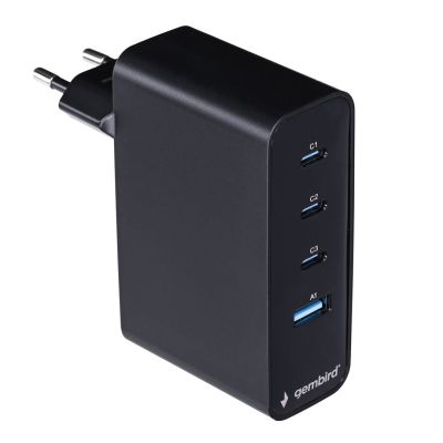 3. GEMBIRD 4-PORTOWA SZYBKA ŁADOWARKA SIECIOWA GAN (PD) USB (3X USB-A + 1X USB TYP-C) 100W, CZARNA