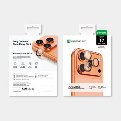 4. Szkło na aparat AMAZINGTHING Lens Glass na iPhone 17 Pro / Pro Max - z pomarańczową ramką