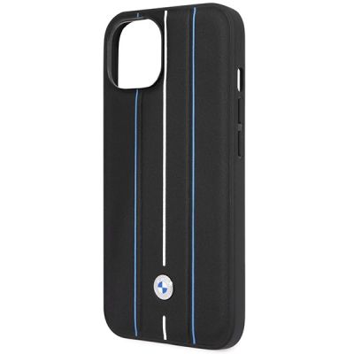 6. Etui BMW Leather Stamp Blue Lines na iPhone 14 - czarne