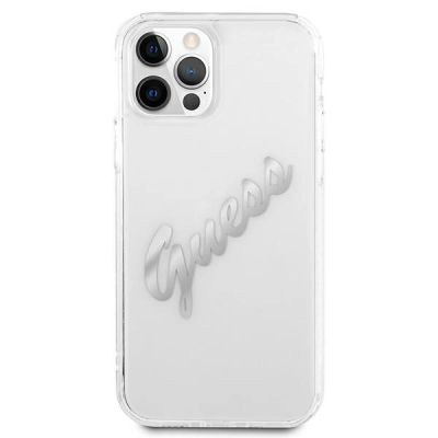 3. Etui Guess Vintage Script Silver na iPhone 12 Pro Max - przezroczyste