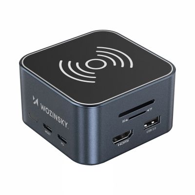 2. Hub USB-C 12 w 1 Wozinsky WHBC09Y8S wielofunkcyjny,z funkcją ładowania bezprzewodowego, aluminiowy, z kablem 15 cm - szary