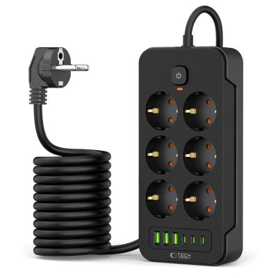 2. Listwa zasilająca Tech-Protect PC6X6 6 gniazd 240V + 3xUSB-A + 3xUSB-C 200cm - czarna