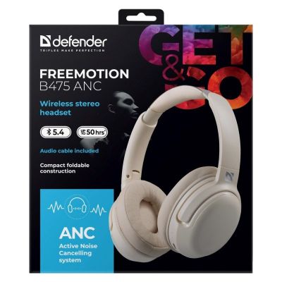 11. DEFENDER SŁUCHAWKI NAUSZNE BLUETOOTH FREEMOTION B475 ANC BEŻOWE 63475