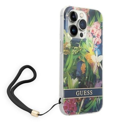 3. Etui Guess Flower Strap na iPhone 14 Pro Max - niebieskie