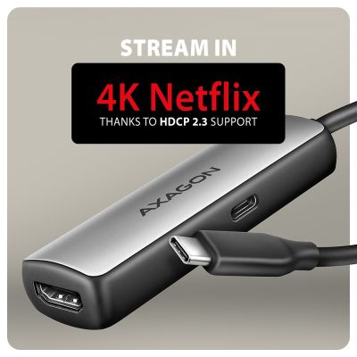 6. Axagon RVC-HI8KPD, USB-C -> HDMI 2.1 redukce / adaptér, 8K/60Hz, 4K/144Hz, HDR10+, PD100W 0,16 m USB Type-C HDMI + USB Type-C