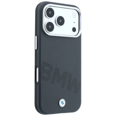 4. Etui BMW Sign Inclined Deboss Letters MagSafe na iPhone 17 Pro Max / 18 Pro Max - szare