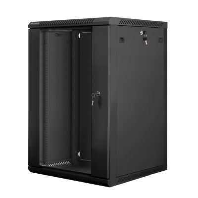 4. Szafa rack Lanberg WF01-6618-10B (18U; 901mm / 600mm / 600 mm; wisząca; Szklane; 19''; kolor czarny)