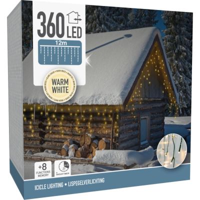 27. LAMPKI CHOINKOWE KURTYNA ŚWIETLNA ZEW 360 LED STEROWNIK TIMER CIEPŁY BIAŁY KABEL ZIELONY