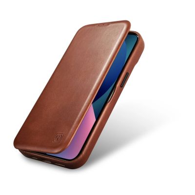 8. iCarer CE Oil Wax Premium Leather Folio Case skórzane etui iPhone 14 Plus z klapką magnetyczne MagSafe brązowy (AKI14220707-BN)