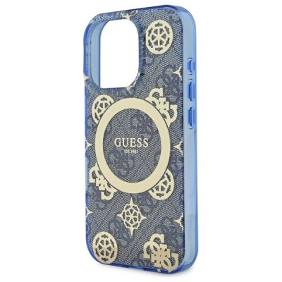 6. Etui Guess IML Peony On 4G Background MagSafe na iPhone 16 Pro - niebieskie
