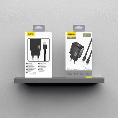 3. Ładowarka sieciowa Dudao A27TCEU PD 30W GaN USB-A USB-C z kablem USB-C - czarna