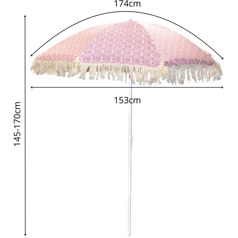 11. PARASOL PLAŻOWO OGRODOWY Z FRĘDZLAMI 174CM CZERWONY