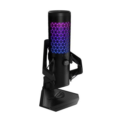3. ASUS ROG Carnyx USB Gaming Microphone (25mm condenser capsule, 192kHz/24-bit, cardioid, high-pass filter, built-in pop filter, metal shock mount, one-touch mute, USB, Aura Sync RGB)- Black