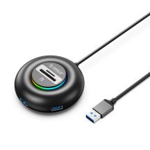Hub USB Orico YXR5-U3 RGB 4-portowy USB-A 3.0 z czytnikiem kart SD i microSD 0,3 m - czarny
