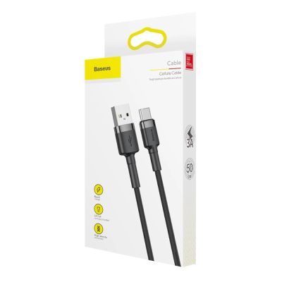 9. Kabel Baseus Cafule USB-A / USB-C QC 3.0 3A 0.5 m - czarno-szary