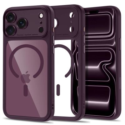 Etui Tech-Protect MagPeak MagSafe CC na iPhone 18 Pro Max / 17 Pro Max - przezroczysto-burgundowe