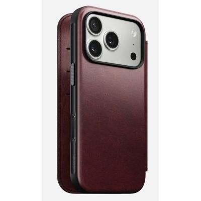 NOMAD Modern Leather Folio - skórzane etui do iPhone 17 Pro kompatybilne z MagSafe, skóra Horween (burgundy)