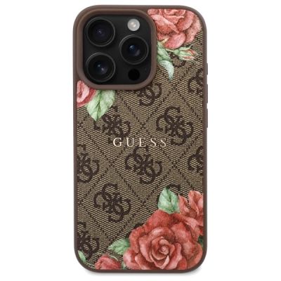 3. Etui Guess 4G Flowers Print MagSafe na iPhone 16 Pro 6.3" - brązowe
