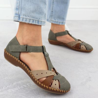 3. Sandały damskie komfortowe na rzepy zabudowane palce zielone Rieker M1655-54