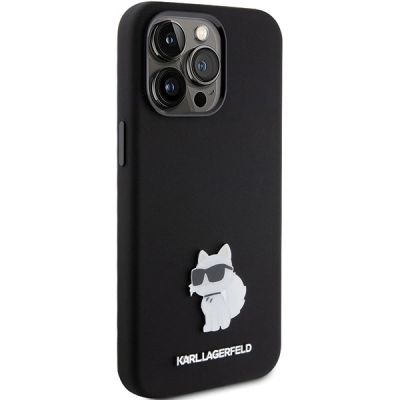 4. Etui Karl Lagerfeld Silicone Choupette Metal Pin na iPhone 15 Pro Max - czarne