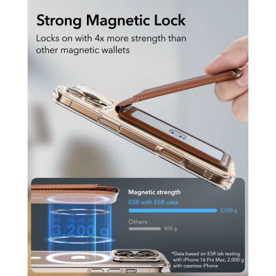 3. Portfel magnetyczny ESR Classic RFID Magnetic Wallet Stand MagSafe na telefon - brązowy