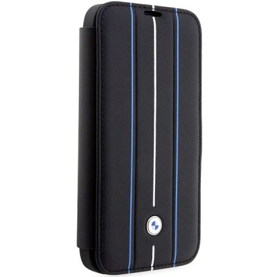 3. Etui BMW Leather Stamp Blue Lines na iPhone 14 Pro - czarne