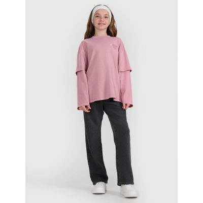 5. Longsleeve oversize z nadrukiem dziewczęcy 4F 4FJRAW25TLONF543-54S