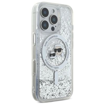 4. Etui Karl Lagerfeld Liquid Glitter Karl & Choupette Head Magsafe na iPhone 16 Pro Max - przezroczyste