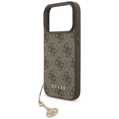 5. Etui Guess 4G Charms Collection MagSafe na iPhone 17 Pro - brązowe