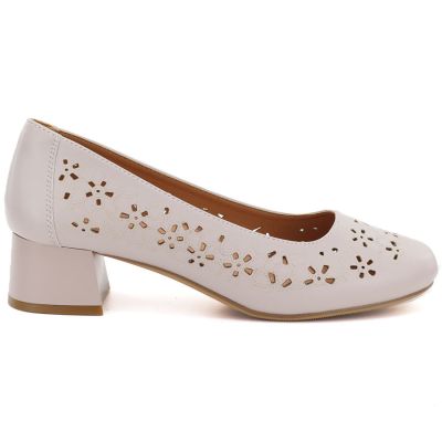 2. Czółenka damskie na klocku ażurowe szare Sergio Leone SK180