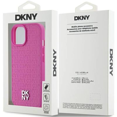 8. Etui DKNY Leather Pattern Metal Logo MagSafe na iPhone 15 / 14 / 13 - różowe
